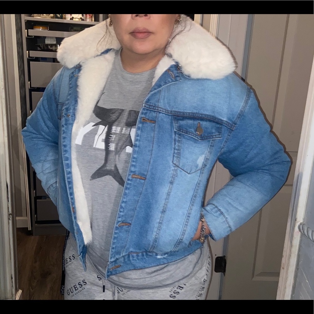 FASHION NOVA FUR JEAN JACKET - Picture 4 of 6